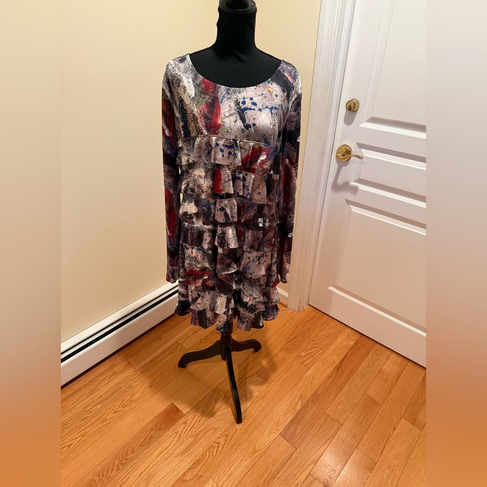 Talk of the Walk Multicolor Abstract Dress ruffled gorgeous L/XL